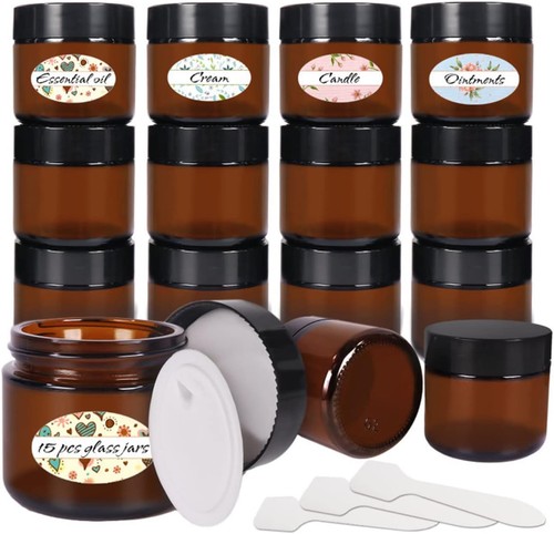 Amber glass jars - 2, oz