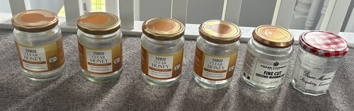 Empty honey jam jars clear - empty, jars,